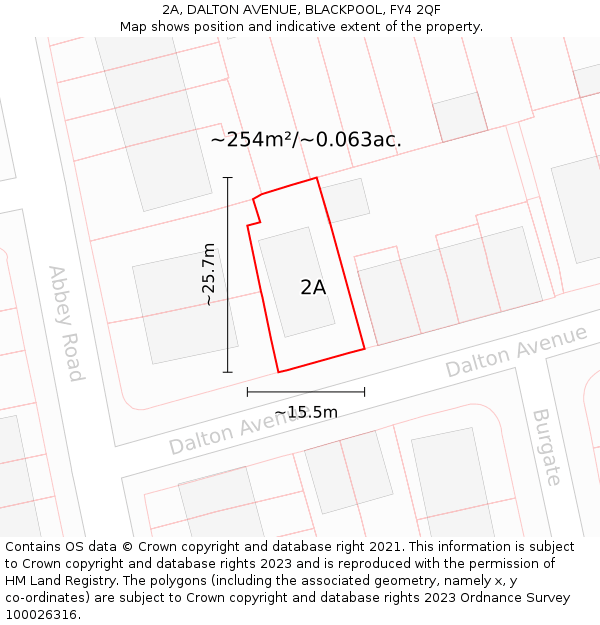 2A, DALTON AVENUE, BLACKPOOL, FY4 2QF: Plot and title map