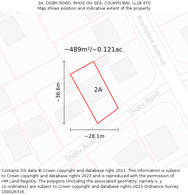 2A, DIGBY ROAD, RHOS ON SEA, COLWYN BAY, LL28 4TG: Plot and title map