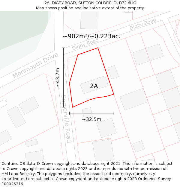 2A, DIGBY ROAD, SUTTON COLDFIELD, B73 6HG: Plot and title map