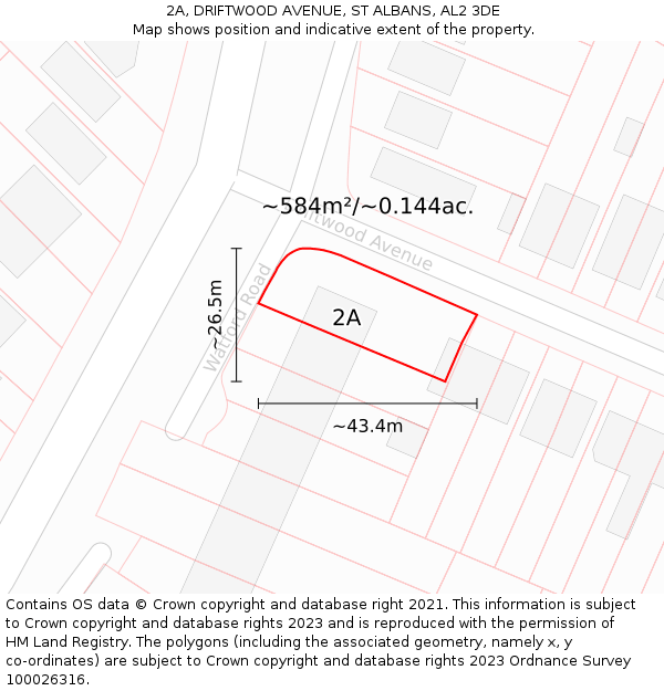 2A, DRIFTWOOD AVENUE, ST ALBANS, AL2 3DE: Plot and title map
