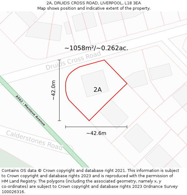 2A, DRUIDS CROSS ROAD, LIVERPOOL, L18 3EA: Plot and title map