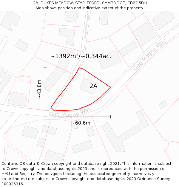 2A, DUKES MEADOW, STAPLEFORD, CAMBRIDGE, CB22 5BH: Plot and title map