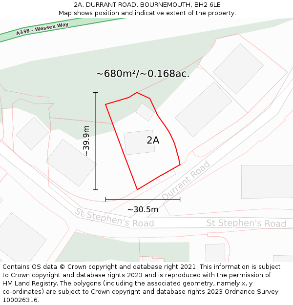 2A, DURRANT ROAD, BOURNEMOUTH, BH2 6LE: Plot and title map