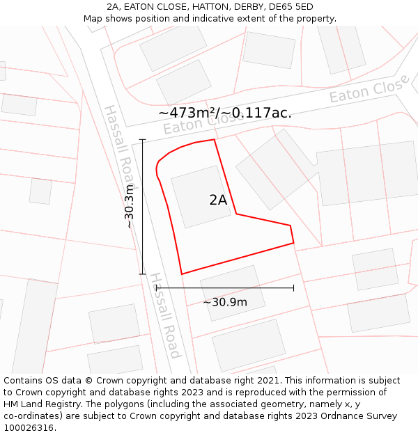 2A, EATON CLOSE, HATTON, DERBY, DE65 5ED: Plot and title map