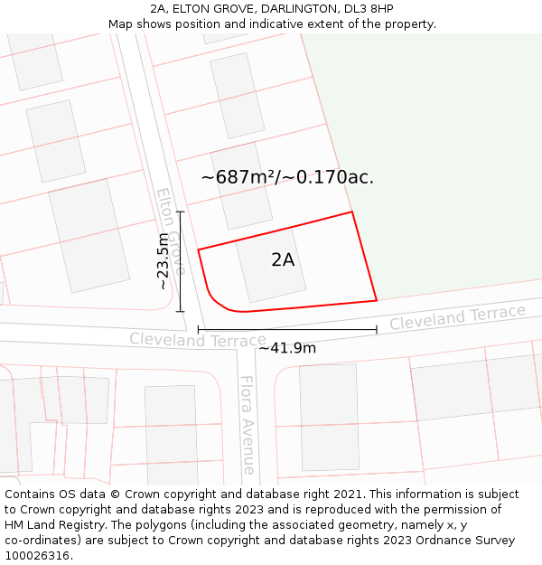 2A, ELTON GROVE, DARLINGTON, DL3 8HP: Plot and title map