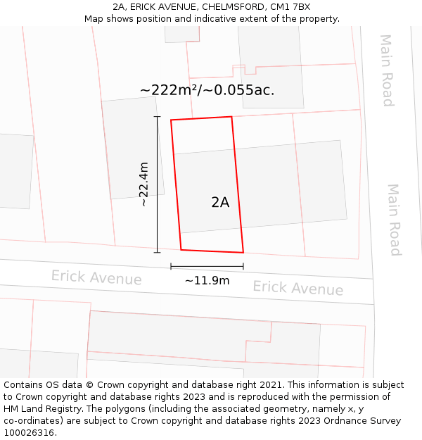 2A, ERICK AVENUE, CHELMSFORD, CM1 7BX: Plot and title map