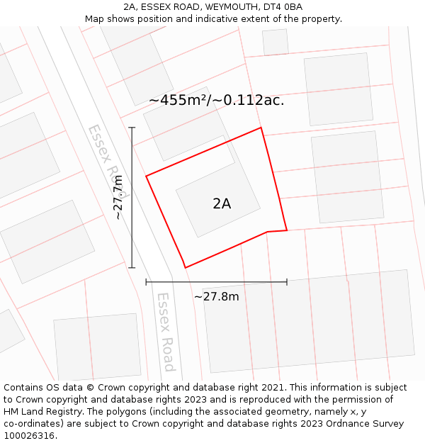 2A, ESSEX ROAD, WEYMOUTH, DT4 0BA: Plot and title map