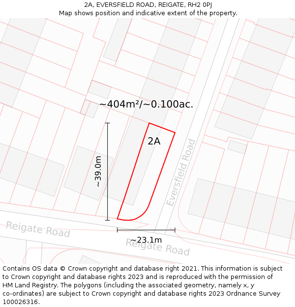 2A, EVERSFIELD ROAD, REIGATE, RH2 0PJ: Plot and title map