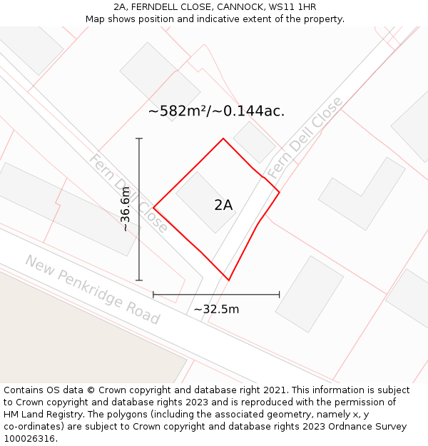 2A, FERNDELL CLOSE, CANNOCK, WS11 1HR: Plot and title map