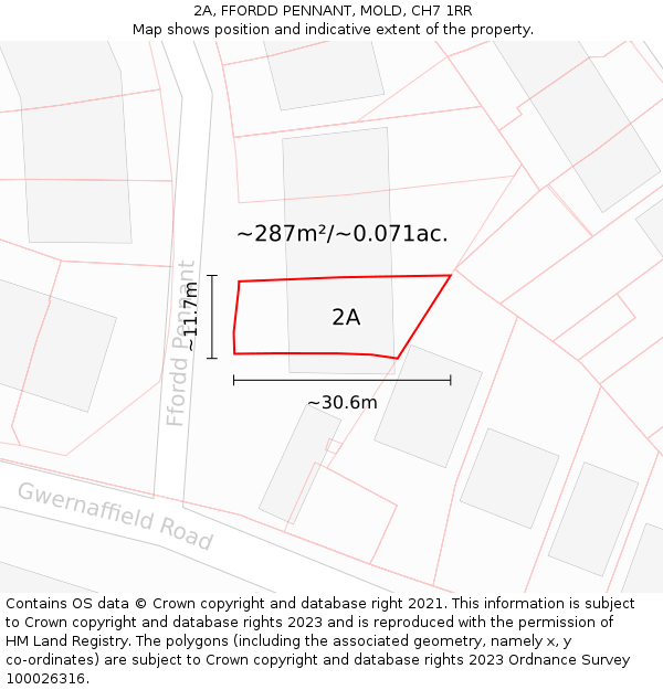 2A, FFORDD PENNANT, MOLD, CH7 1RR: Plot and title map