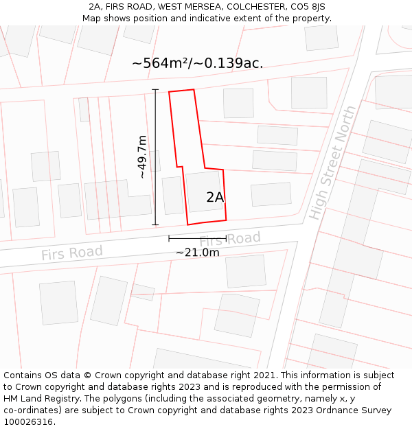 2A, FIRS ROAD, WEST MERSEA, COLCHESTER, CO5 8JS: Plot and title map