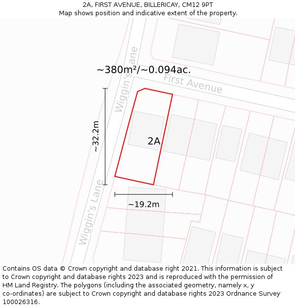 2A, FIRST AVENUE, BILLERICAY, CM12 9PT: Plot and title map