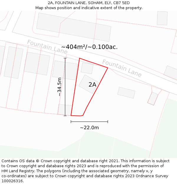 2A, FOUNTAIN LANE, SOHAM, ELY, CB7 5ED: Plot and title map