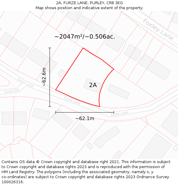 2A, FURZE LANE, PURLEY, CR8 3EG: Plot and title map