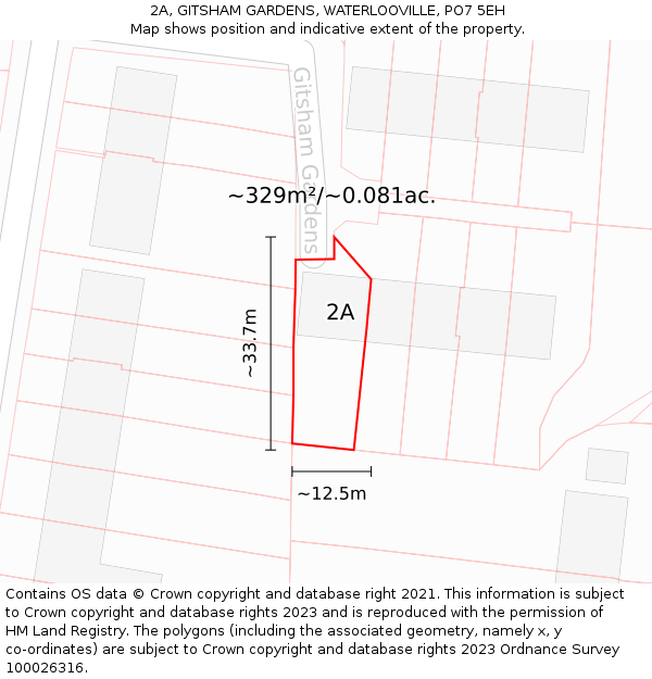 2A, GITSHAM GARDENS, WATERLOOVILLE, PO7 5EH: Plot and title map