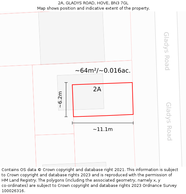 2A, GLADYS ROAD, HOVE, BN3 7GL: Plot and title map