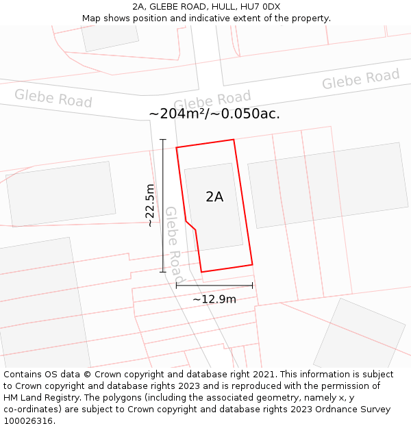 2A, GLEBE ROAD, HULL, HU7 0DX: Plot and title map