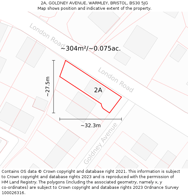 2A, GOLDNEY AVENUE, WARMLEY, BRISTOL, BS30 5JG: Plot and title map