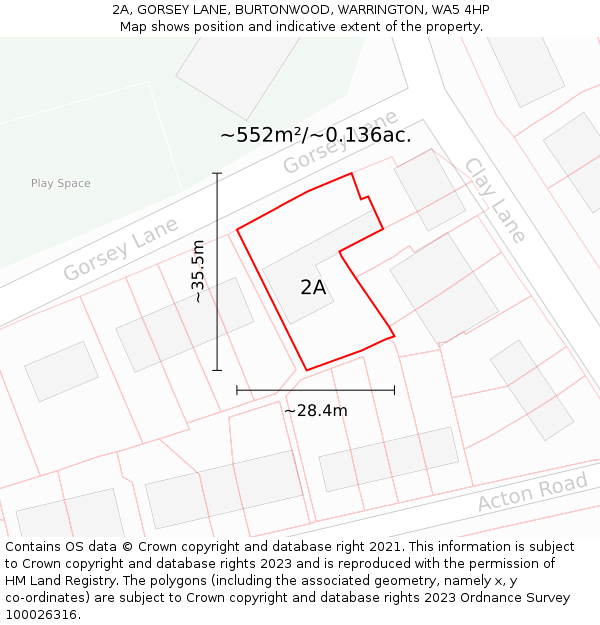 2A, GORSEY LANE, BURTONWOOD, WARRINGTON, WA5 4HP: Plot and title map