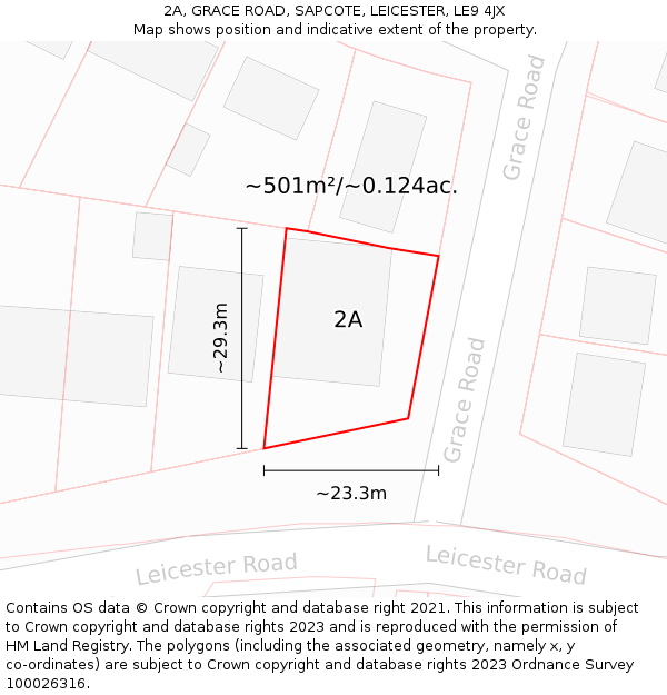 2A, GRACE ROAD, SAPCOTE, LEICESTER, LE9 4JX: Plot and title map