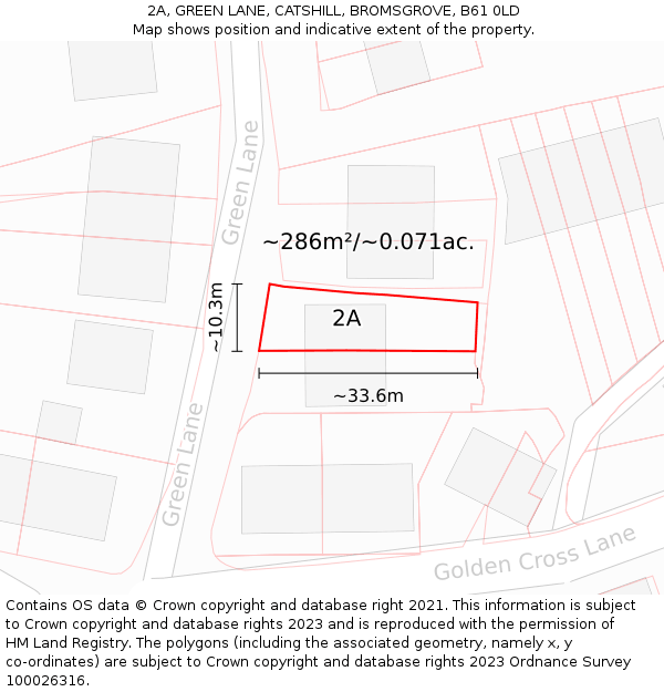 2A, GREEN LANE, CATSHILL, BROMSGROVE, B61 0LD: Plot and title map