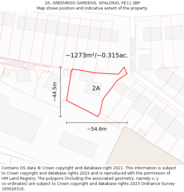 2A, GREENRIGG GARDENS, SPALDING, PE11 2BP: Plot and title map