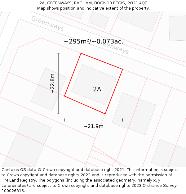 2A, GREENWAYS, PAGHAM, BOGNOR REGIS, PO21 4QE: Plot and title map