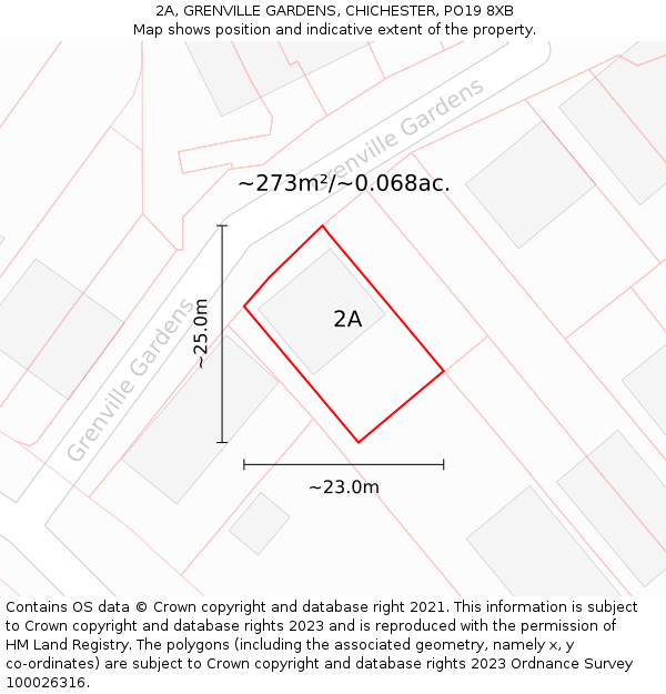 2A, GRENVILLE GARDENS, CHICHESTER, PO19 8XB: Plot and title map