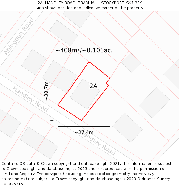 2A, HANDLEY ROAD, BRAMHALL, STOCKPORT, SK7 3EY: Plot and title map