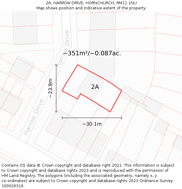 2A, HARROW DRIVE, HORNCHURCH, RM11 1NU: Plot and title map