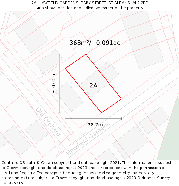 2A, HAWFIELD GARDENS, PARK STREET, ST ALBANS, AL2 2PD: Plot and title map