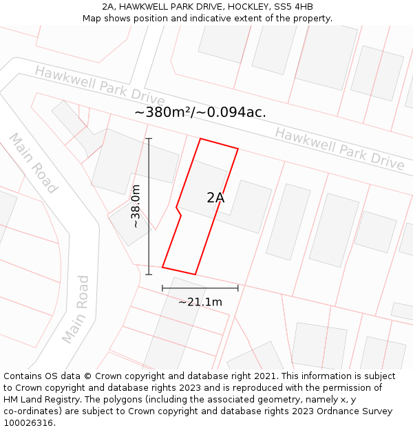 2A, HAWKWELL PARK DRIVE, HOCKLEY, SS5 4HB: Plot and title map