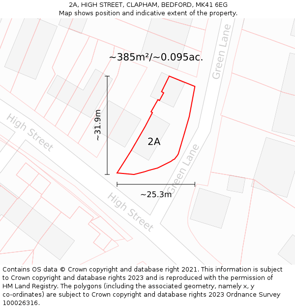 2A, HIGH STREET, CLAPHAM, BEDFORD, MK41 6EG: Plot and title map