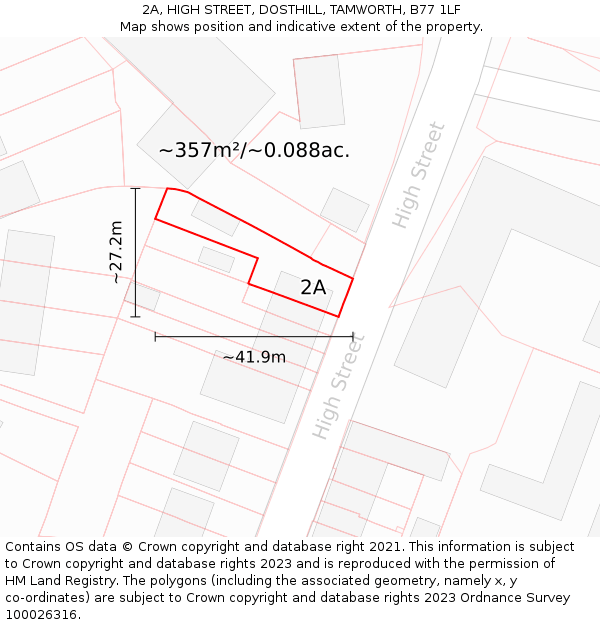 2A, HIGH STREET, DOSTHILL, TAMWORTH, B77 1LF: Plot and title map