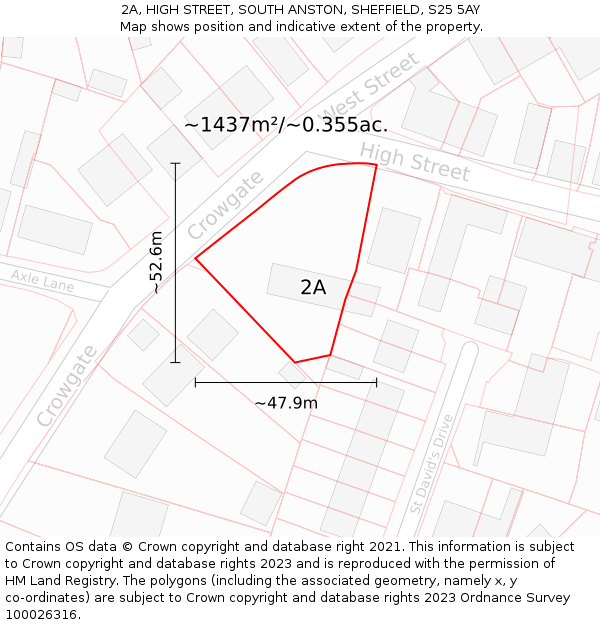 2A, HIGH STREET, SOUTH ANSTON, SHEFFIELD, S25 5AY: Plot and title map