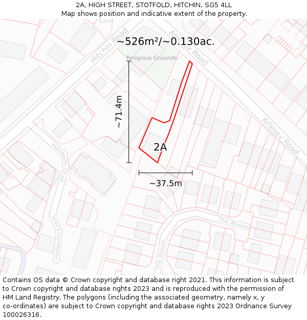 2A, HIGH STREET, STOTFOLD, HITCHIN, SG5 4LL: Plot and title map