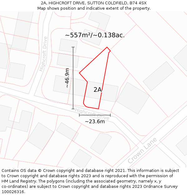 2A, HIGHCROFT DRIVE, SUTTON COLDFIELD, B74 4SX: Plot and title map