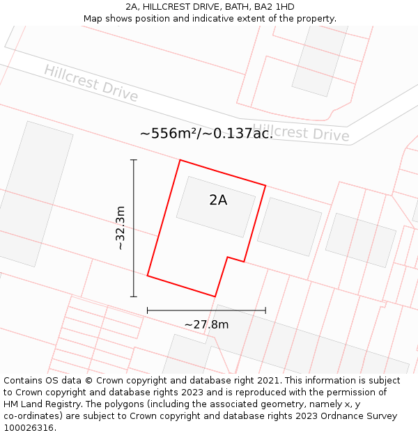 2A, HILLCREST DRIVE, BATH, BA2 1HD: Plot and title map