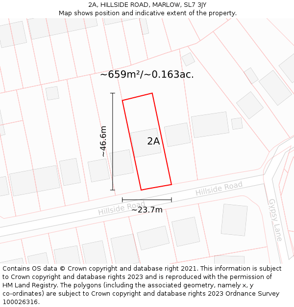 2A, HILLSIDE ROAD, MARLOW, SL7 3JY: Plot and title map