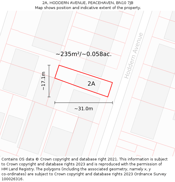 2A, HODDERN AVENUE, PEACEHAVEN, BN10 7JB: Plot and title map