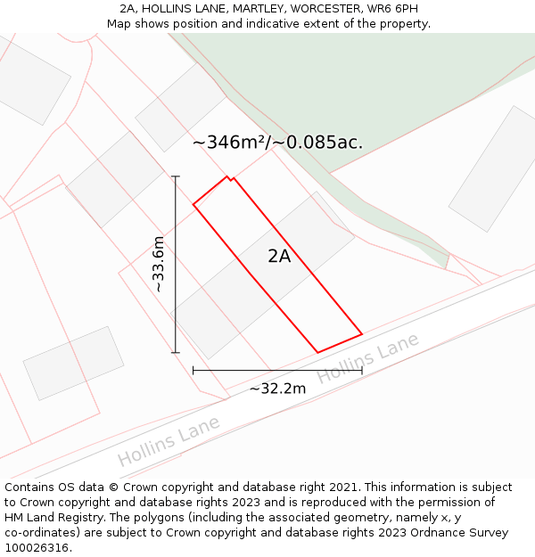 2A, HOLLINS LANE, MARTLEY, WORCESTER, WR6 6PH: Plot and title map