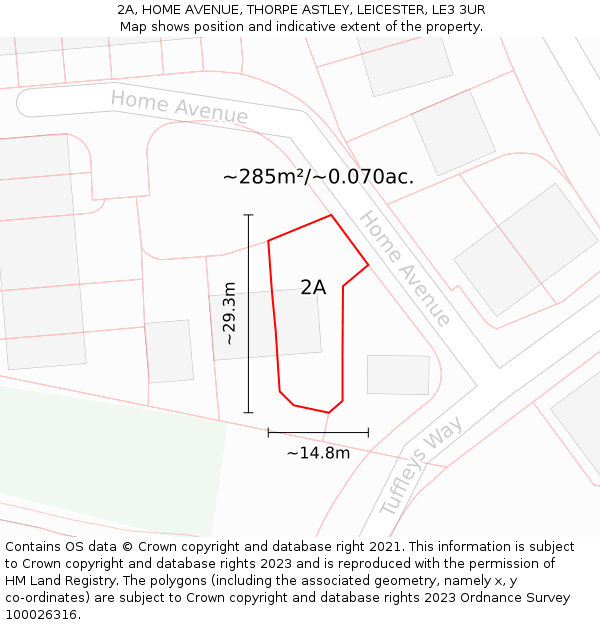 2A, HOME AVENUE, THORPE ASTLEY, LEICESTER, LE3 3UR: Plot and title map