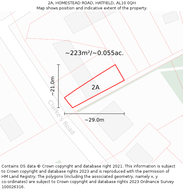 2A, HOMESTEAD ROAD, HATFIELD, AL10 0QH: Plot and title map