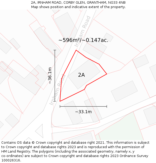 2A, IRNHAM ROAD, CORBY GLEN, GRANTHAM, NG33 4NB: Plot and title map