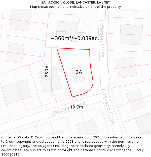 2A, JACKSON CLOSE, LANCASTER, LA1 5EY: Plot and title map