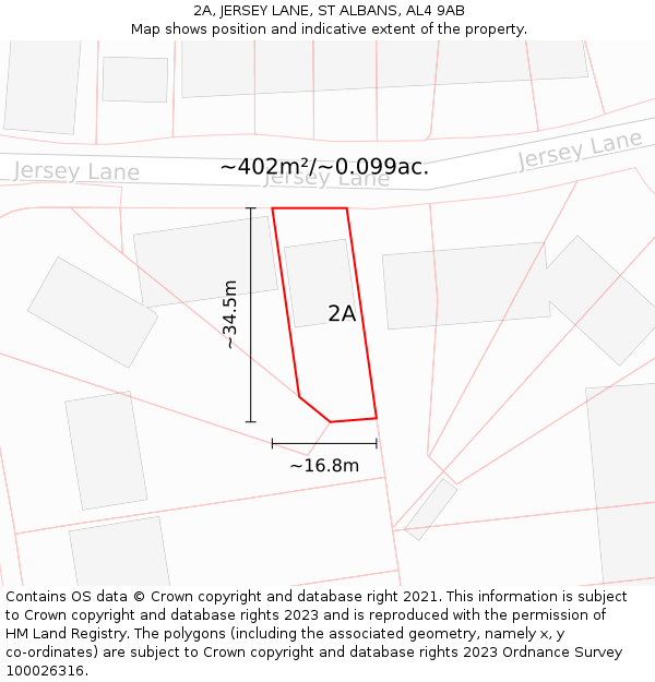 2A, JERSEY LANE, ST ALBANS, AL4 9AB: Plot and title map