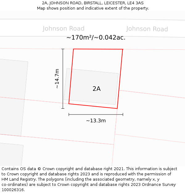 2A, JOHNSON ROAD, BIRSTALL, LEICESTER, LE4 3AS: Plot and title map