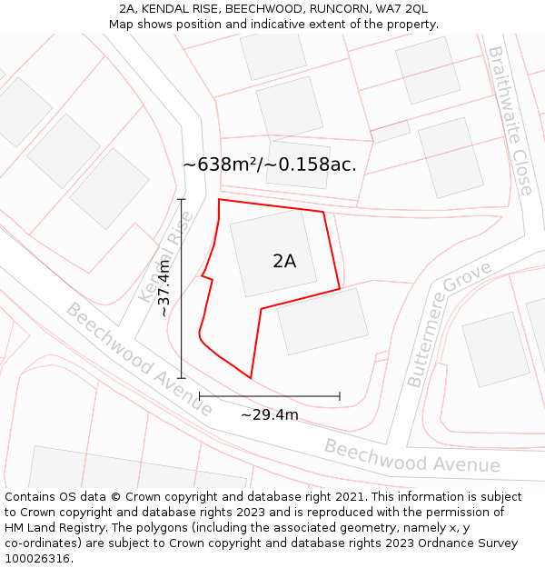 2A, KENDAL RISE, BEECHWOOD, RUNCORN, WA7 2QL: Plot and title map