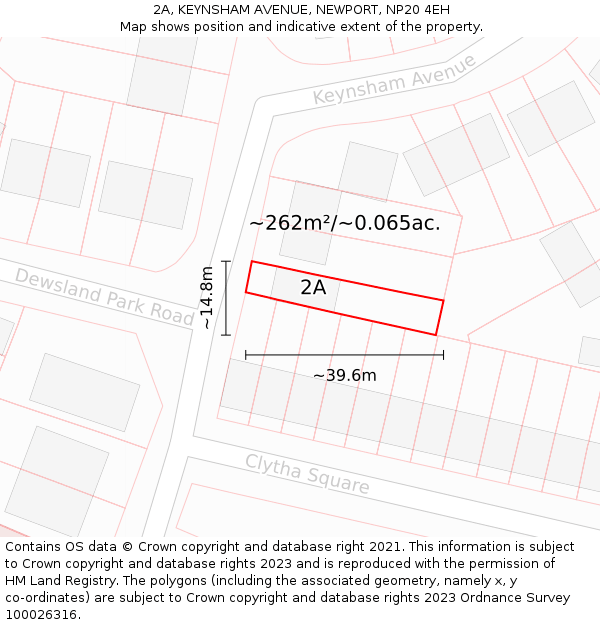 2A, KEYNSHAM AVENUE, NEWPORT, NP20 4EH: Plot and title map