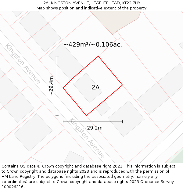 2A, KINGSTON AVENUE, LEATHERHEAD, KT22 7HY: Plot and title map